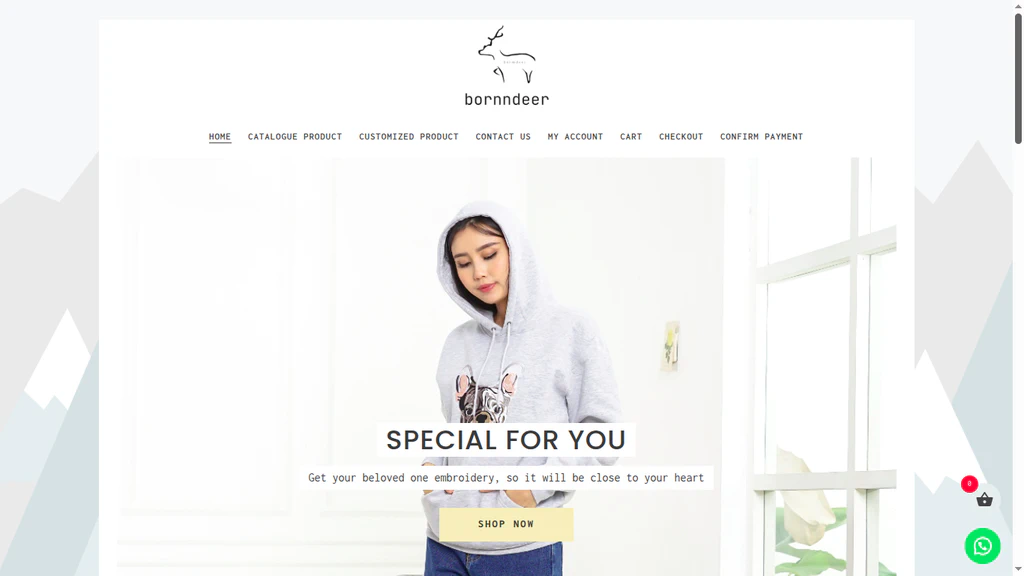 Website Bornndeer.com: toko online WooCommerce produk bordir custom